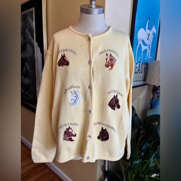 vintage horse breeds sweater cardigan - Picture 1 of 8